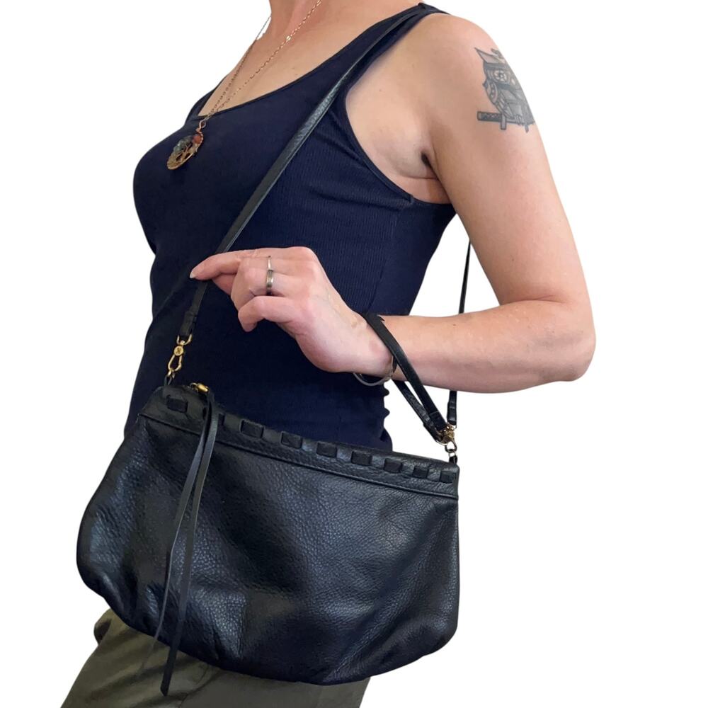 HOBO Birch Black Velvet Hide Leather Convertible Crossbody Wristlet Shoulder Bag - Picture 8 of 8